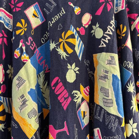 MODCLOTH Line Just This Sway Blue Vacation Travel Postcard Print Flare Skirt XL - Picture 6 of 8